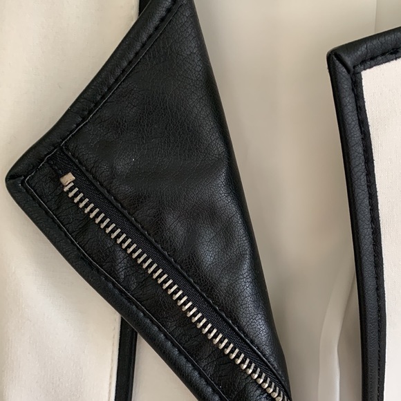 INC International Concepts ivory ponte’ and black faux leather fitted jacket. - Picture 4 of 5